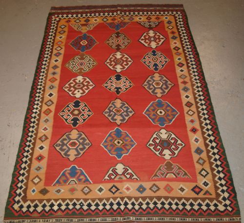 Antique South West Persian Qashqai Kilim with Superb Colour and Design, Circa 1900.