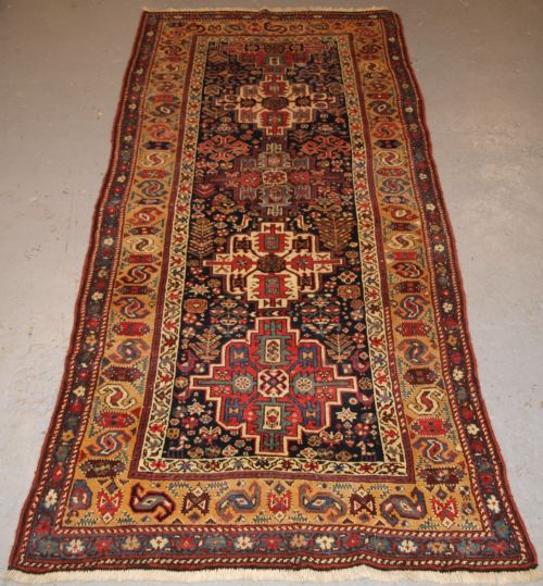 Antique Kurdish Long Rug with Medallion Design, Superb Colour, Circa 1880.