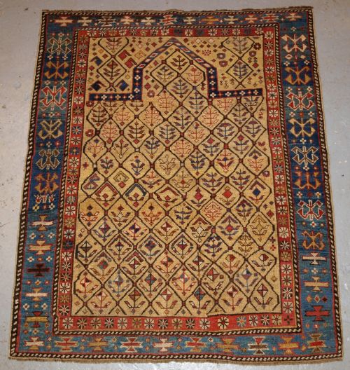 Antique Caucasian Dagestan Prayer Rug, Yellow Ground Lattice Design, 2nd Half 19th Century.