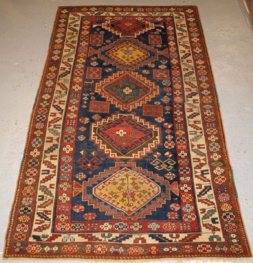 Antique Caucasian Kazak Rug, Five Medallion Design, Great Colours, Circa 1880.