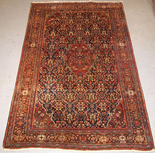 Antique Persian Faraghan Rug with Shrub Design, Full Pile with Great Colour. Circa 1900.