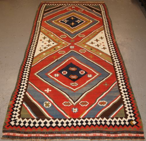 Antique Qashqai Kilim, Bold Graphic Design, Great Colour, Late 19th Century.