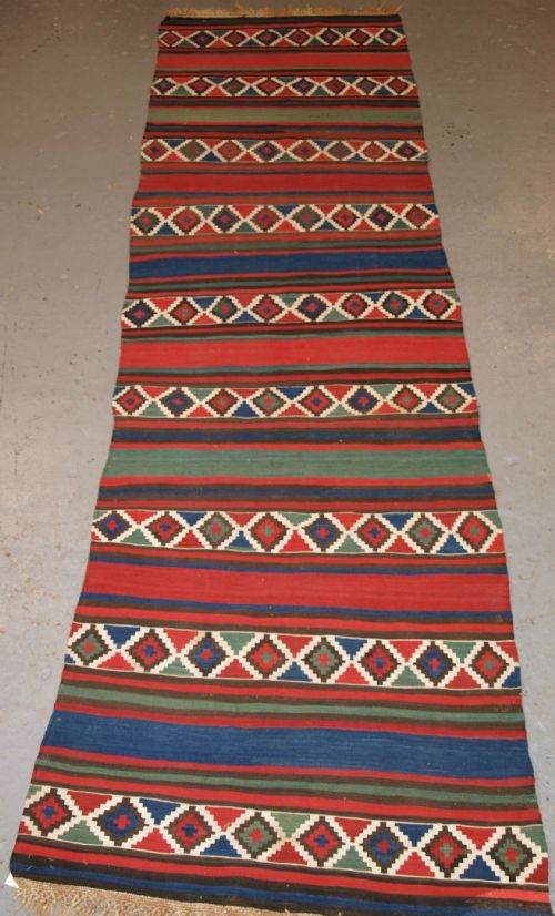 Antique Caucasian Shirvan Kilim Runner, Banded Design, Late 19th Century.