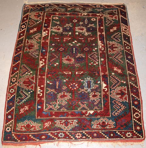 Old Turkish Dosemealti Village Rug with Unusual Green Ground, Circa 1920.