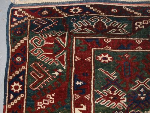 fig 1. OLD TURKISH DOSEMEALTI VILLAGE RUG WITH UNUSUAL GREEN GROUND, CIRCA 1920.