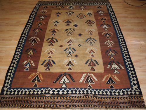 Antique Qashqai Tribal Kilim, Scarce Design, Late 19th Century.