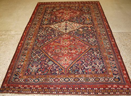Antique Tribal Qashqai Rug, Beautiful Drawing with Lots of Animals, Late 19th Century.