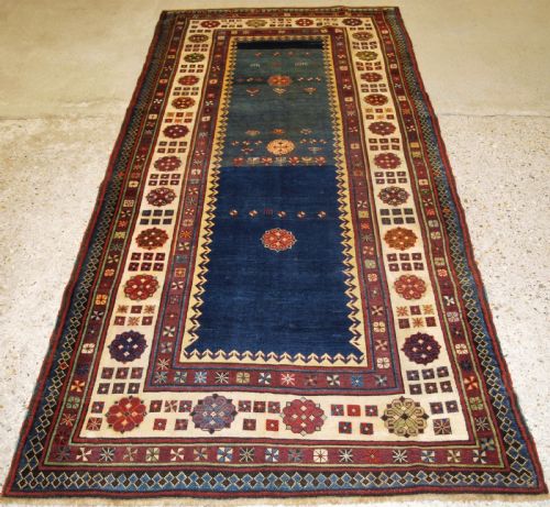 Antique Caucasian Talish Long Rug, Abrashed Blue Field, Late 19th Century.