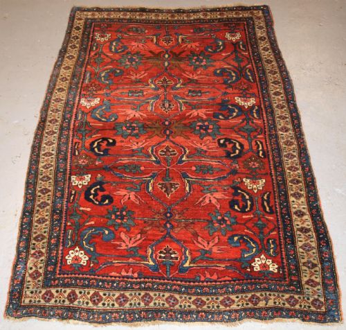 Antique Persian Bijar Rug with Unusual Floral Design, Great Colour, Circa 1880.