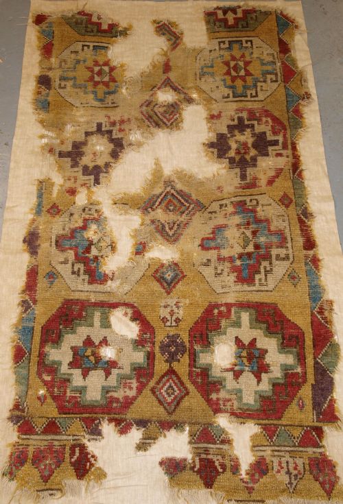 Antique Mounted Fragment of Turkish Konya Long Rug with Memlinc Guls, 1st Half 18th Century.