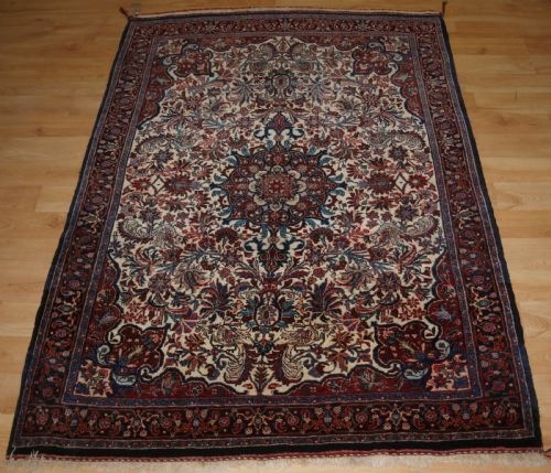 Old Persian Bijar Rug, Ivory Ground with Floral Design, Circa 1920/30.