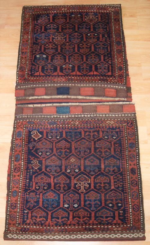 Antique Timuri Baluch Saddle Bags, Opened for Display, Superb Condition, Late 19th Century.