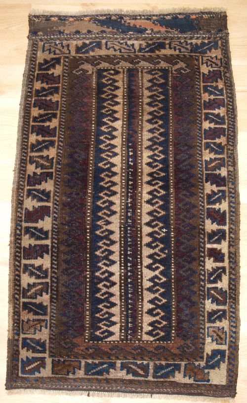 Antique Afghan Baluch Balisht Grain Bag Face, Small Rug, Circa 1900.