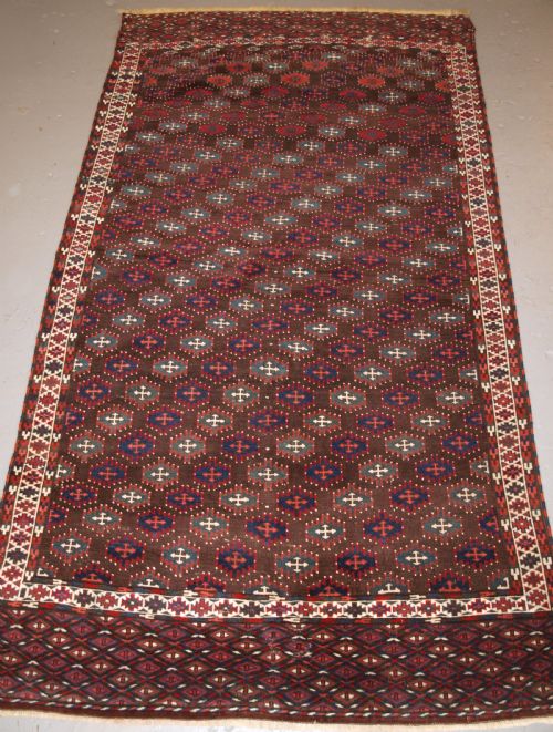Antique Yomut Turkmen Main Carpet, Unusual Design, Small Size, Circa 1880.