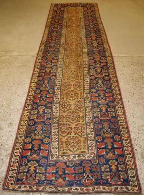 Antique Kurdish Runner, Shrub Design on a Yellow Ground, Circa 1880.