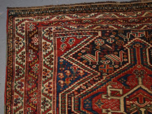 fig 1. ANTIQUE TRIBAL QASHQAI RUG, TRIPLE MEDALLION WITH SUPERB COLOUR, LATE 19TH CENTURY.