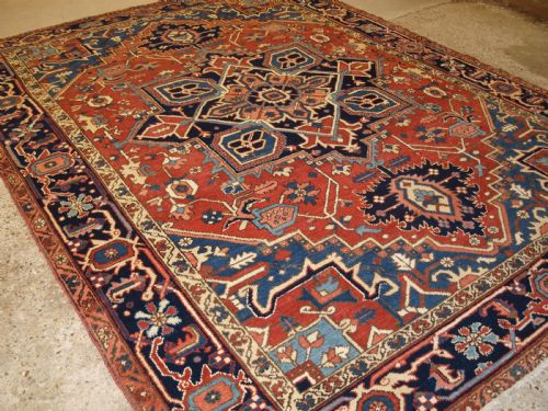 Antique Persian Heriz Carpet, Soft Red Field, Superb Condition, Circa 1920.