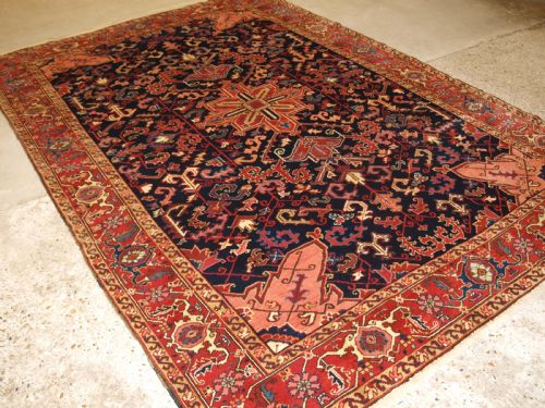Antique Persian Heriz Carpet, Striking Colour and Design, Great Condition, Circa 1920.
