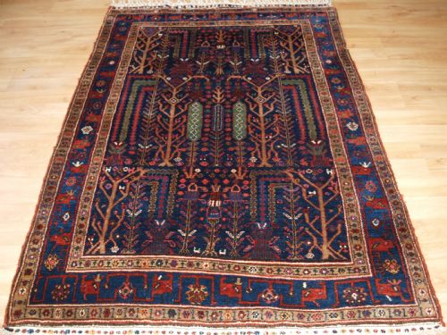 Old Greater Hamadan Region Kurdish Rug, Garden Design, Trees & Flowers, Circa 1920.