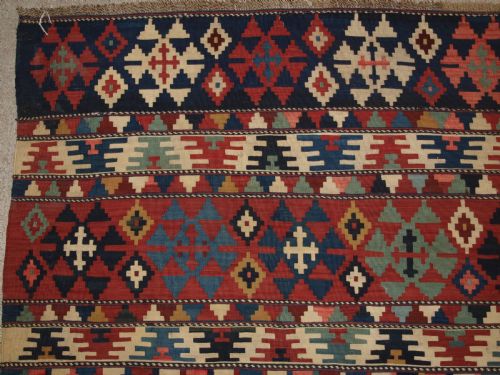 ANTIQUE SOUTH CAUCASIAN SHIRVAN BANDED KILIM OF FINE WEAVE CIRCA 1880 - ADDITIONAL PHOTO 1