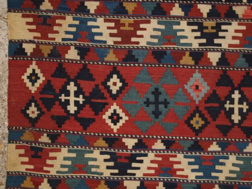 ANTIQUE SOUTH CAUCASIAN SHIRVAN BANDED KILIM OF FINE WEAVE CIRCA 1880 - ADDITIONAL PHOTO 2