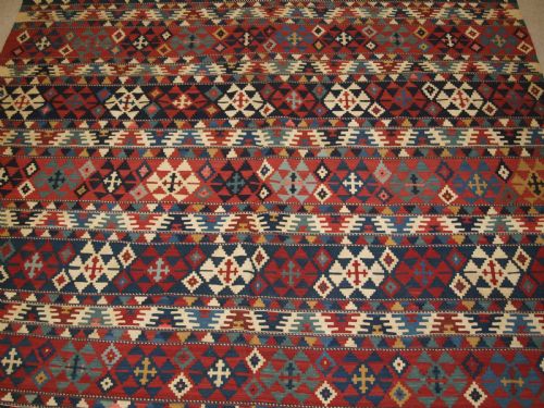 ANTIQUE SOUTH CAUCASIAN SHIRVAN BANDED KILIM OF FINE WEAVE CIRCA 1880 - ADDITIONAL PHOTO 4