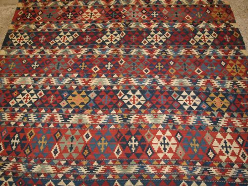 ANTIQUE SOUTH CAUCASIAN SHIRVAN BANDED KILIM OF FINE WEAVE CIRCA 1880 - ADDITIONAL PHOTO 5