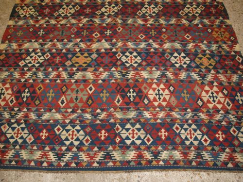 ANTIQUE SOUTH CAUCASIAN SHIRVAN BANDED KILIM OF FINE WEAVE CIRCA 1880 - ADDITIONAL PHOTO 6