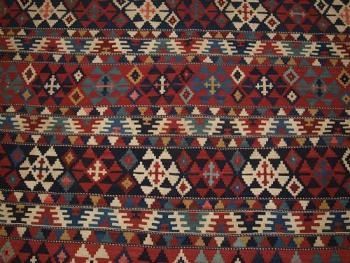 ANTIQUE SOUTH CAUCASIAN SHIRVAN BANDED KILIM OF FINE WEAVE CIRCA 1880 - ADDITIONAL PHOTO 7