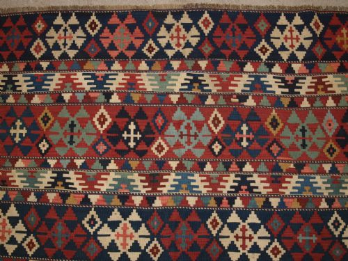 ANTIQUE SOUTH CAUCASIAN SHIRVAN BANDED KILIM OF FINE WEAVE CIRCA 1880 - ADDITIONAL PHOTO 8