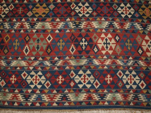 ANTIQUE SOUTH CAUCASIAN SHIRVAN BANDED KILIM OF FINE WEAVE CIRCA 1880 - ADDITIONAL PHOTO 9