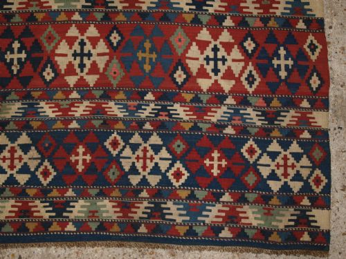 ANTIQUE SOUTH CAUCASIAN SHIRVAN BANDED KILIM OF FINE WEAVE CIRCA 1880 - ADDITIONAL PHOTO 11