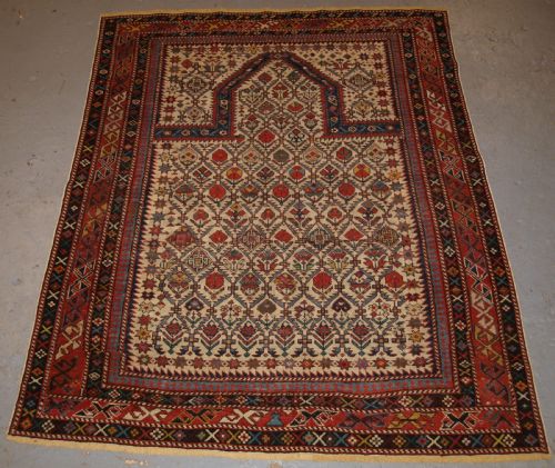 Antique Caucasian Daghestan Prayer Rug, Floral Lattice Design, Superb, Circa 1880.