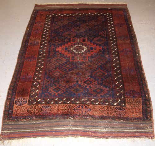 Antique Timuri Baluch Rug of Single Medallion Design, Circa 1880.