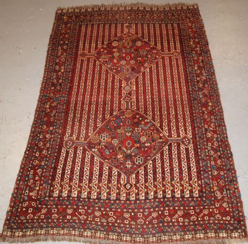 Antique Tribal Khamseh Rug with Cane Design, Circa 1880.