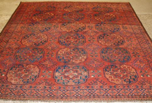 fig 1. ANTIQUE ERSARI TURKMEN MAIN CARPET, VERY LARGE GULS, CIRCA 1880 OR EARLIER.