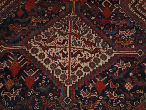 ANTIQUE KHAMSEH TRIBAL RUG PECKING CHICKENS CIRCA 1890 - ADDITIONAL PHOTO 9