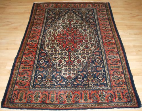 Antique Malayer Village Rug, Soft Red Border, Circa 1920.