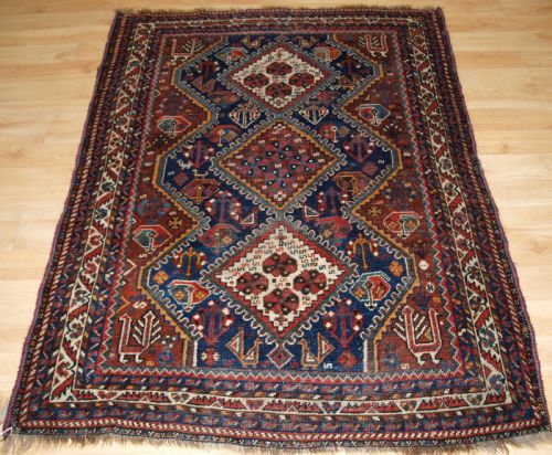 Old Shiraz Rug, Peacocks and Chickens, Circa 1920.