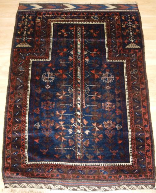 Antique Baluch Prayer Rug, Blue Ground with Tree of Life, Late 19th Century.
