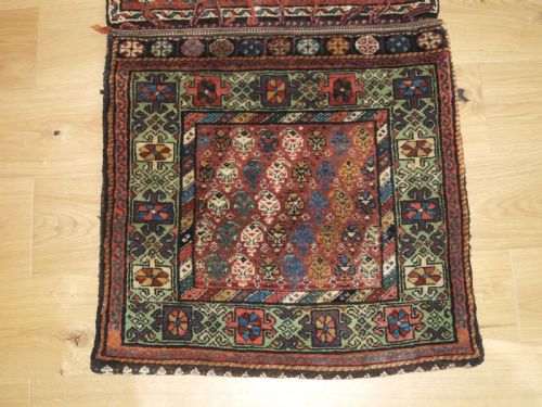 fig 1. ANTIQUE KURDISH VARAMIN REGION KHORJIN SADDLEBAGS, GREAT COLOUR, CIRCA 1900.