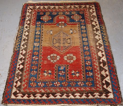 Antique Caucasian Bordjalou Kazak Prayer Rug, Circa 1880.