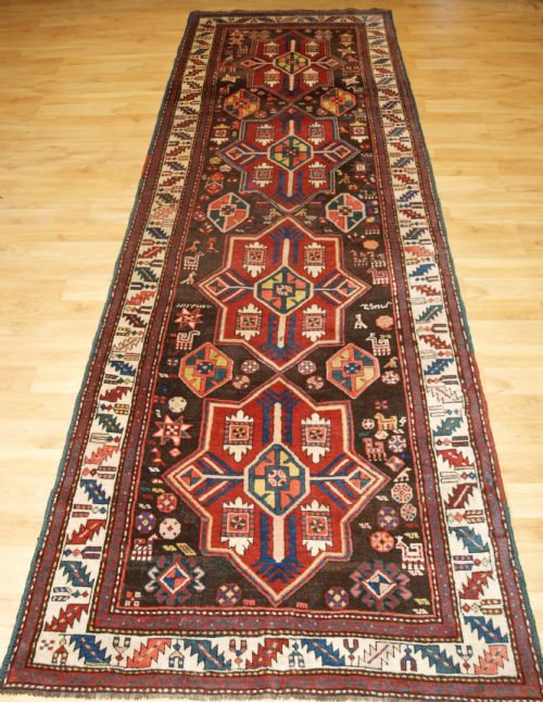 Antique Caucasian Kazak Runner, Superb Design and Colour, Circa 1900.