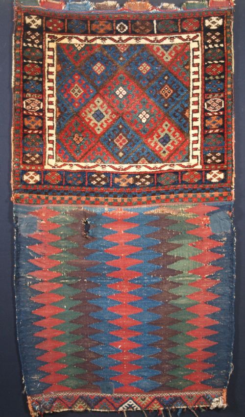 Antique Jaf Kurd Bag with Plain Weave Zig Zag Back, Circa 1880.