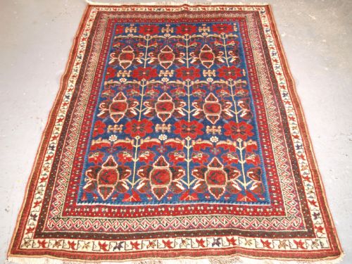 Antique Afshar Rug with Unusual Large Flower Design, Circa 1900.