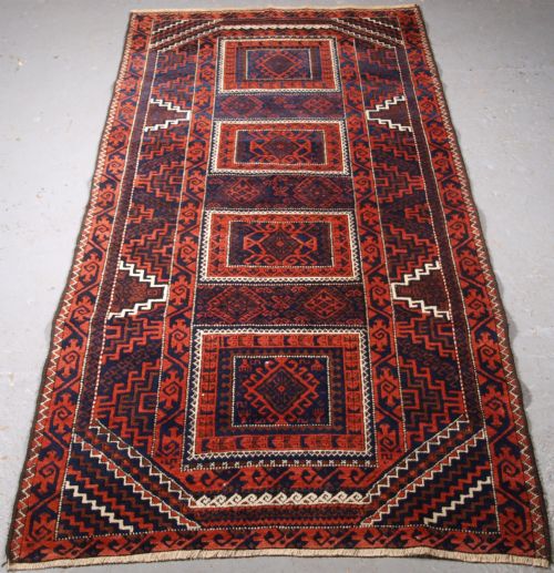 Antique Baluch Rug with Compartment Design, Soft Wool, Circa 1900.