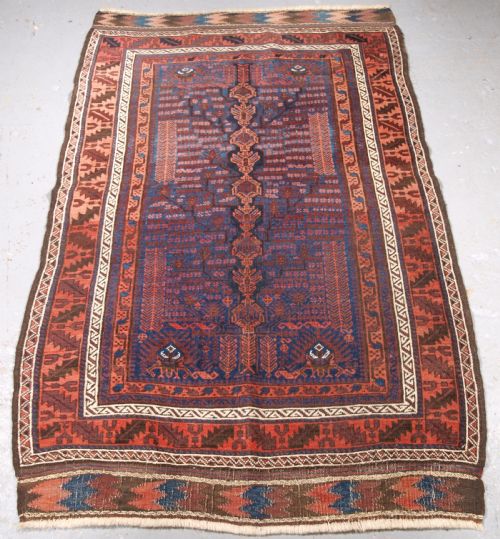 Antique Timuri Baluch Rug with Blue Ground and Tree of Life, Circa 1880.