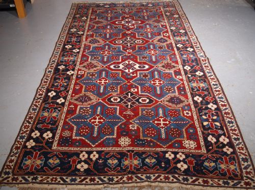Antique Caucasian Shirvan Rug with Akstafa Star Design, Circa 1890.