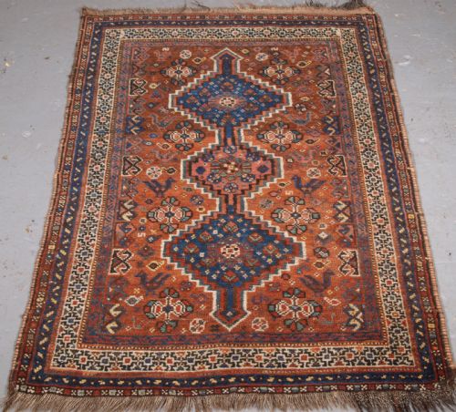 Antique Khamseh Shiraz Tribal Rug of Small Size, Circa 1910.