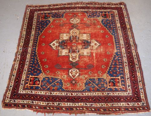Antique Afshar Tribal Rug, Scarce Design, as Found Condition, Late 19th Century.